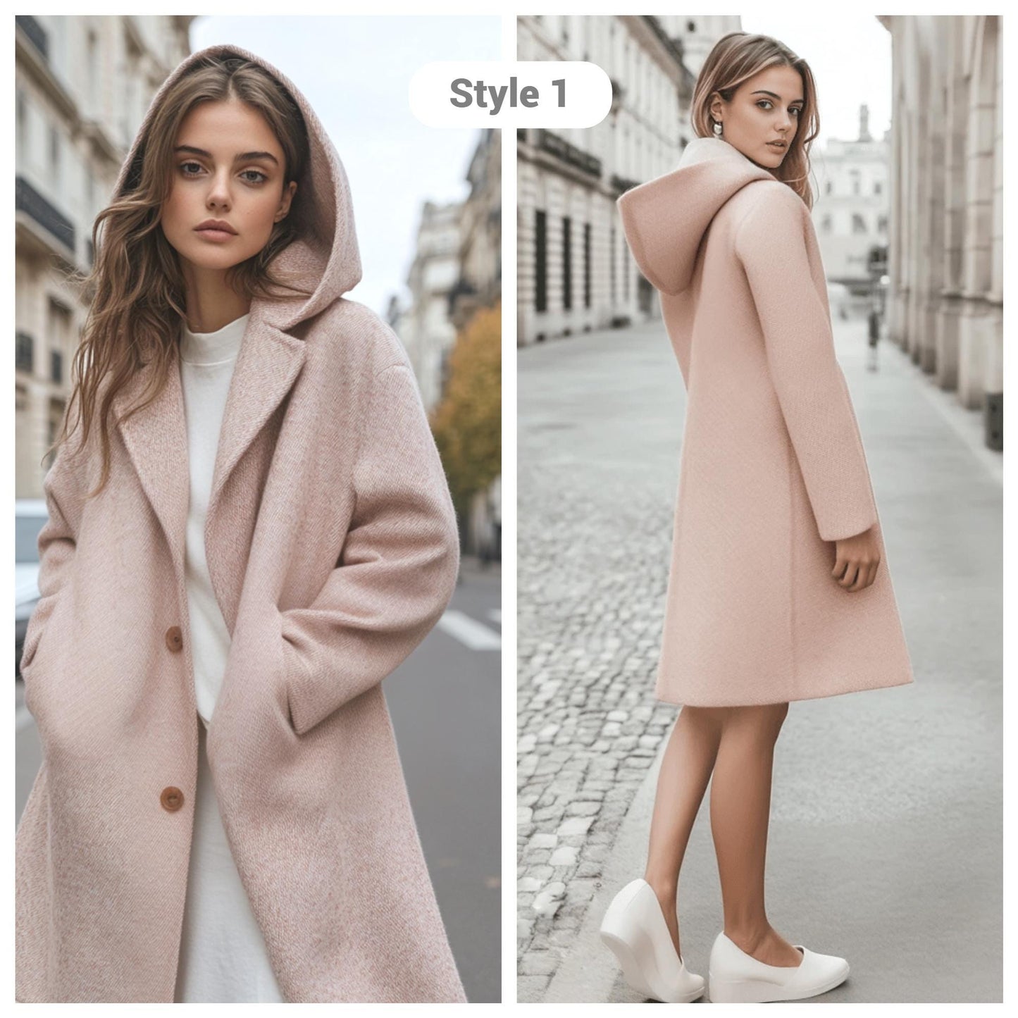Blush Pink Wool Coat with Hood, Long Custom Tailored Winter Coat for Women, Warm and Elegant Outerwear | 241105