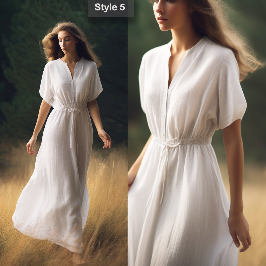 V Neck Linen Shirtdress | Loose Fit & Breathable | Stylish Summer Attire | Linen Dress - Ideal for Mother's Day - Gift for Her | 230809A