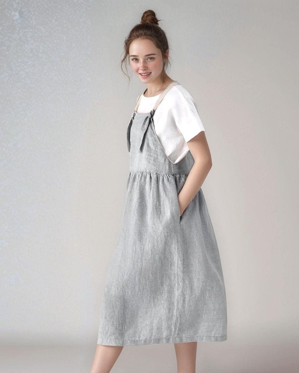 Linen Pinafore Dress for Women, Adjustable Straps, Layered Style, Handmade Apron Dress, Summer Minimalist Outfit | SKU.25T14T7U