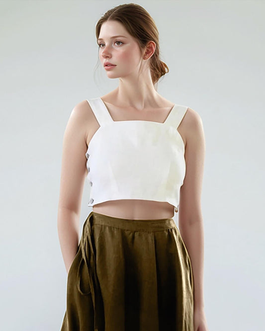 Evergreen Linen Midi Skirt with Pockets – High-Waist, Flowy A-Line | SKU.25T11T4M