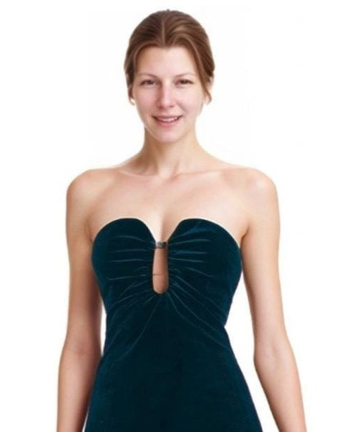 Teal Velvet Strapless Midi Dress – Elegant Sweetheart Neckline Bodycon Party Dress | SKU.24T17T5B