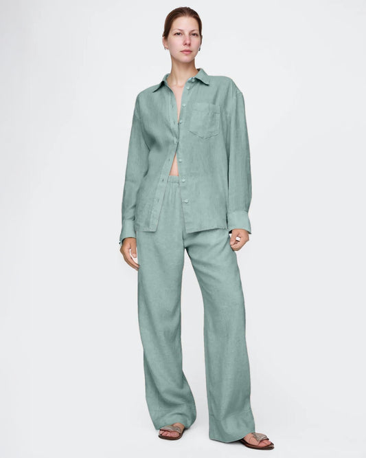 Wide Leg Linen Pants for Women - Soft Elastic Waist Trousers, Casual Summer Loose Fit, Minimalist Office Look | SKU.25T22T5K
