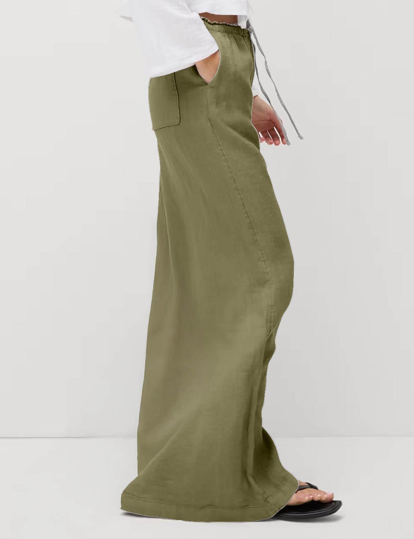 Wide Leg Linen Palazzo Pants | High Waist Linen Trousers | Loose Fit Summer Pants | Drawstring Linen Pants with Pockets | SKU.25T11T8A