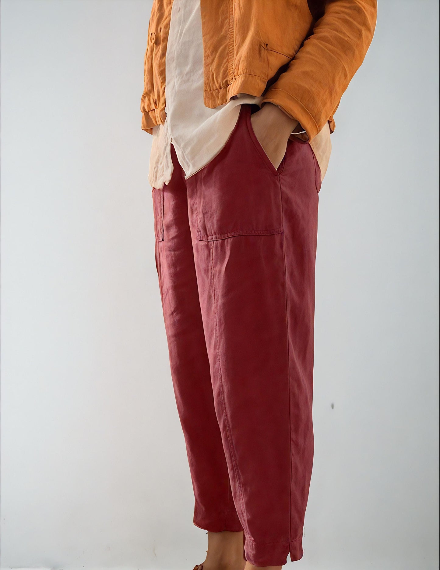 Pure Linen Straight Leg Cropped Trousers – Casual & Breathable Summer Pants | SKU.25T11CNc